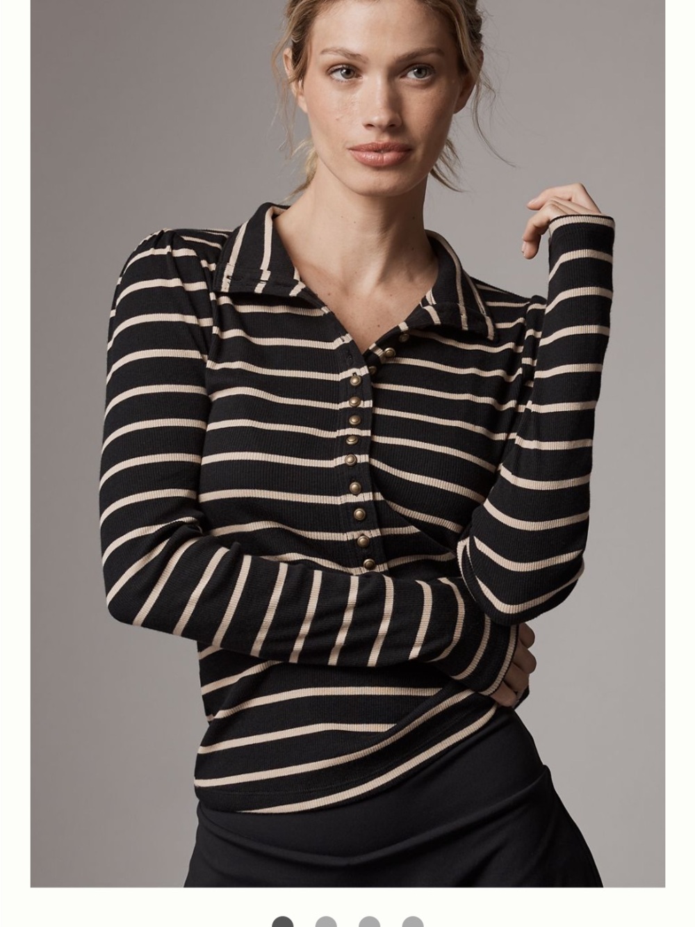 Pilcro Button Down Ribbed Top in Black and Cream Stripes